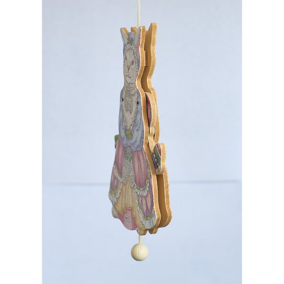 2 EASTER BUNNY Lady Gent Pull String Wooden Ornament 2 Sided Toy Midwest Imports - Picture 6 of 7